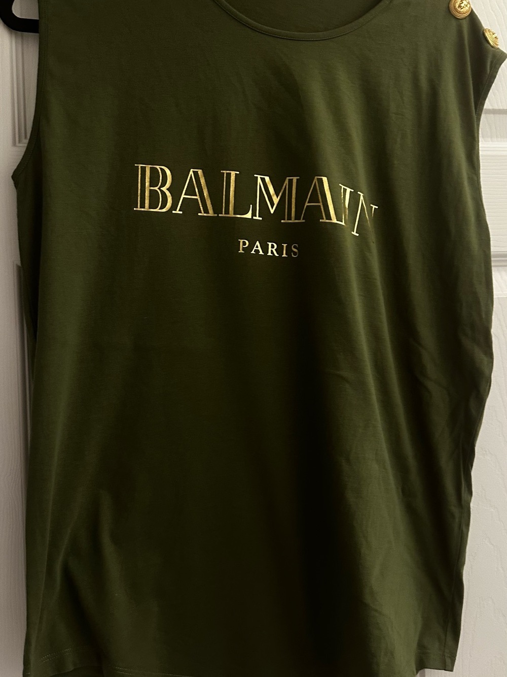 Balmain Olive Green Logo Tank with Gold Accent Buttons